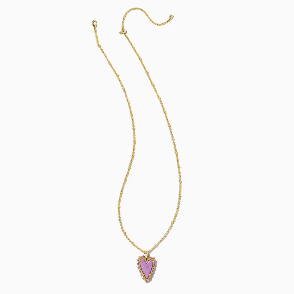 Kendra Scott Beaded Ansley Gold Lilac Phosphate Heart Necklace - Picture 2 of 8